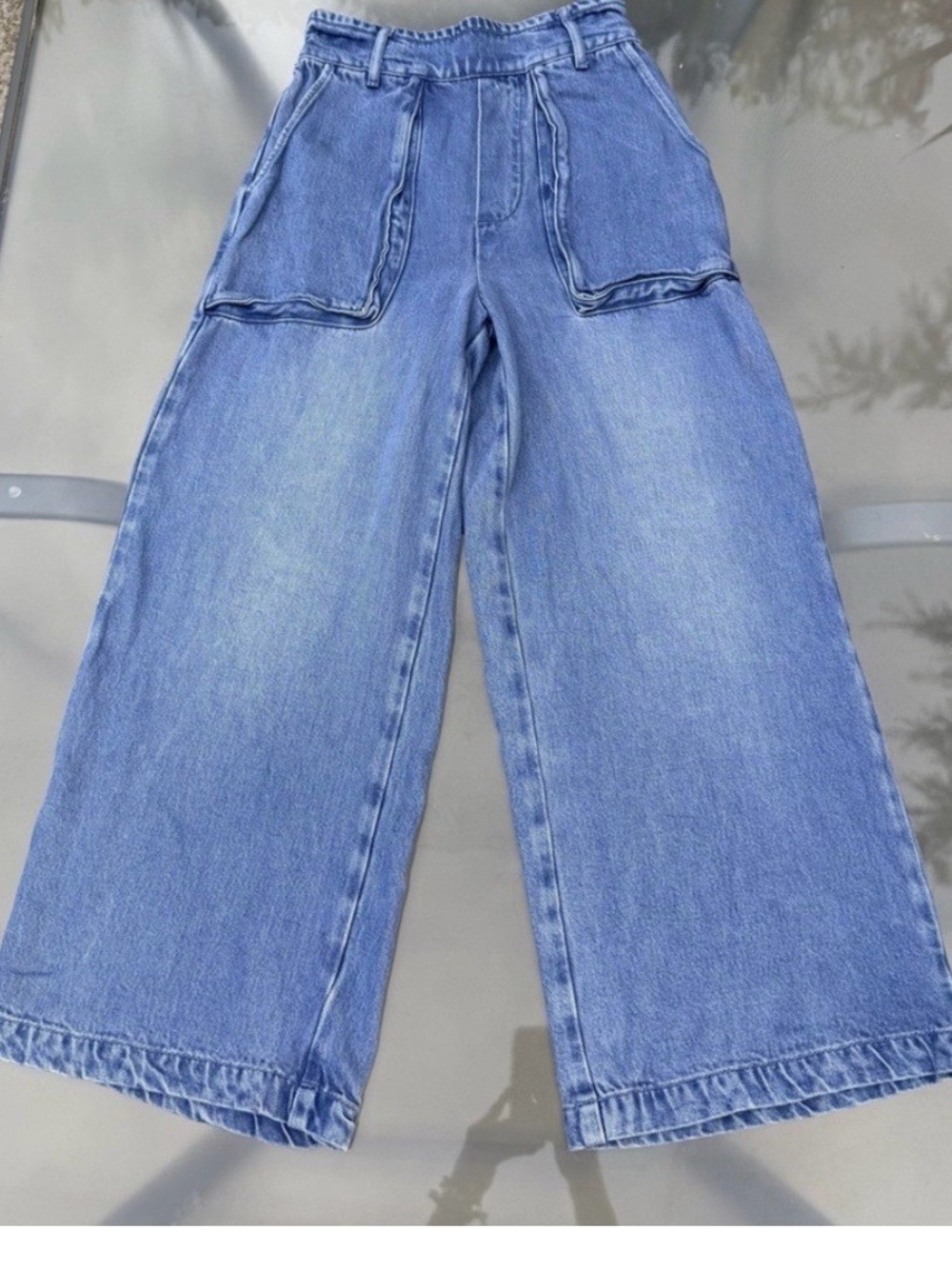 YFB High-Rise Light Blue Wide-Leg Denim Jeans with Front Patch Pockets